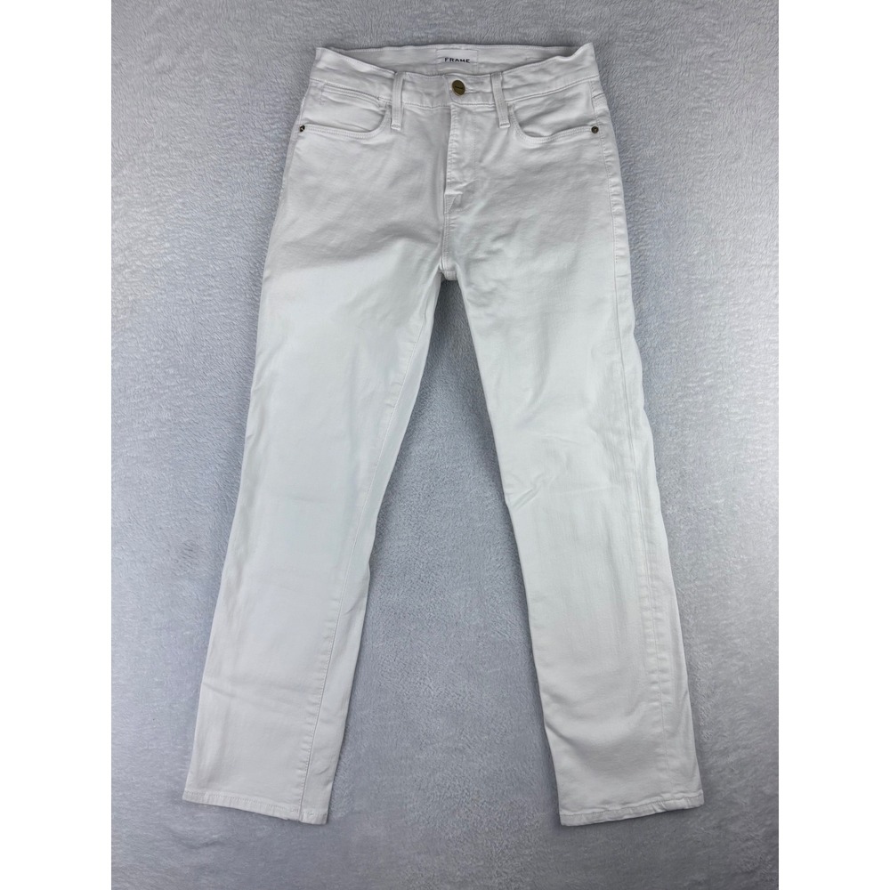 FRAME Le High Straight Leg Jeans White Denim‎ Comfort Stretch Size 26
